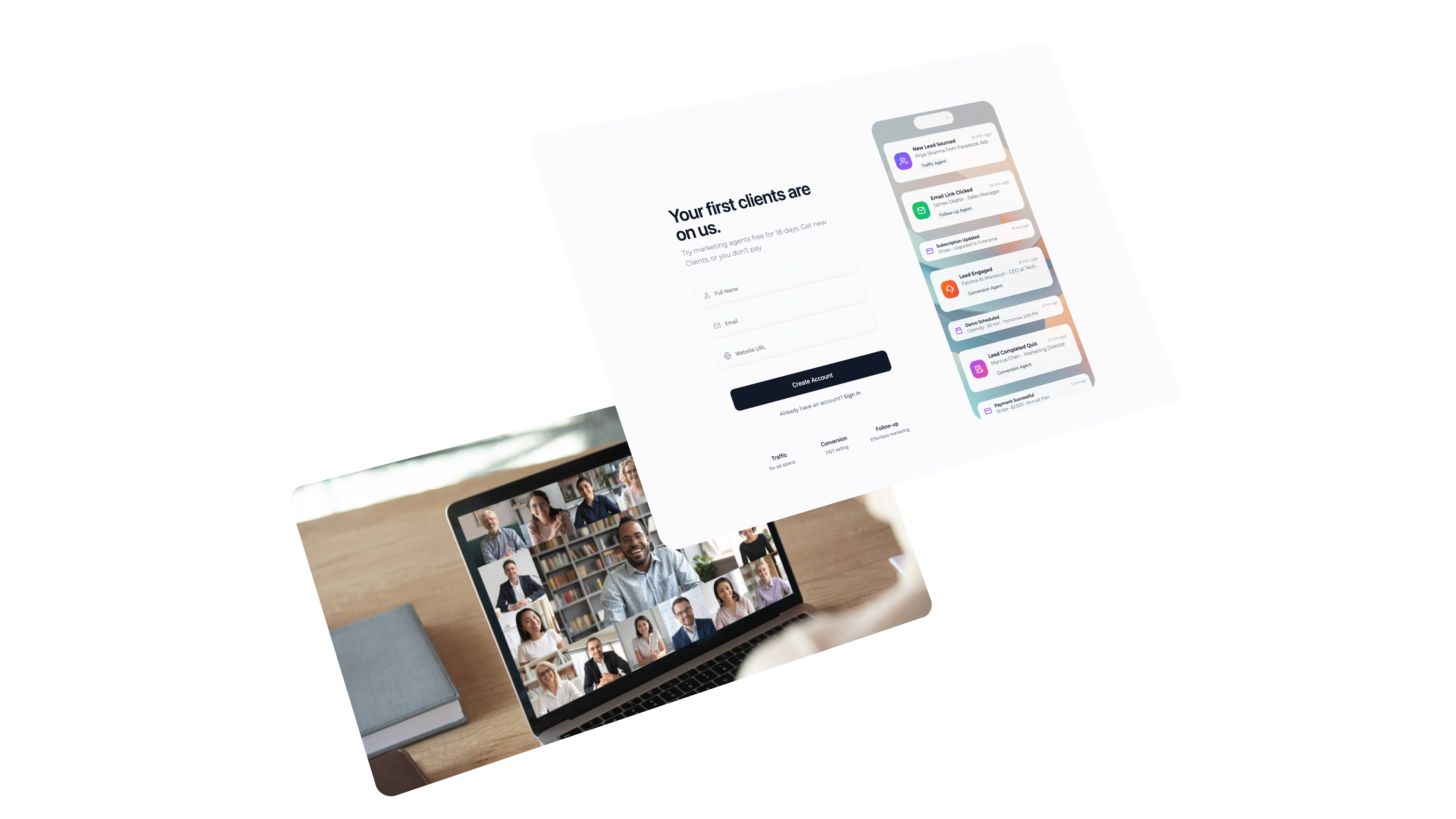 Dashboard tracking leads, sales, and retention side by side